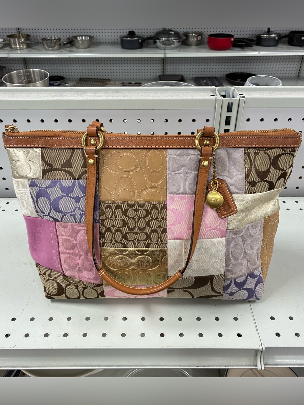 Coach Patchwork Signature Tote in Multi Pink, Tan, Purple and Cream